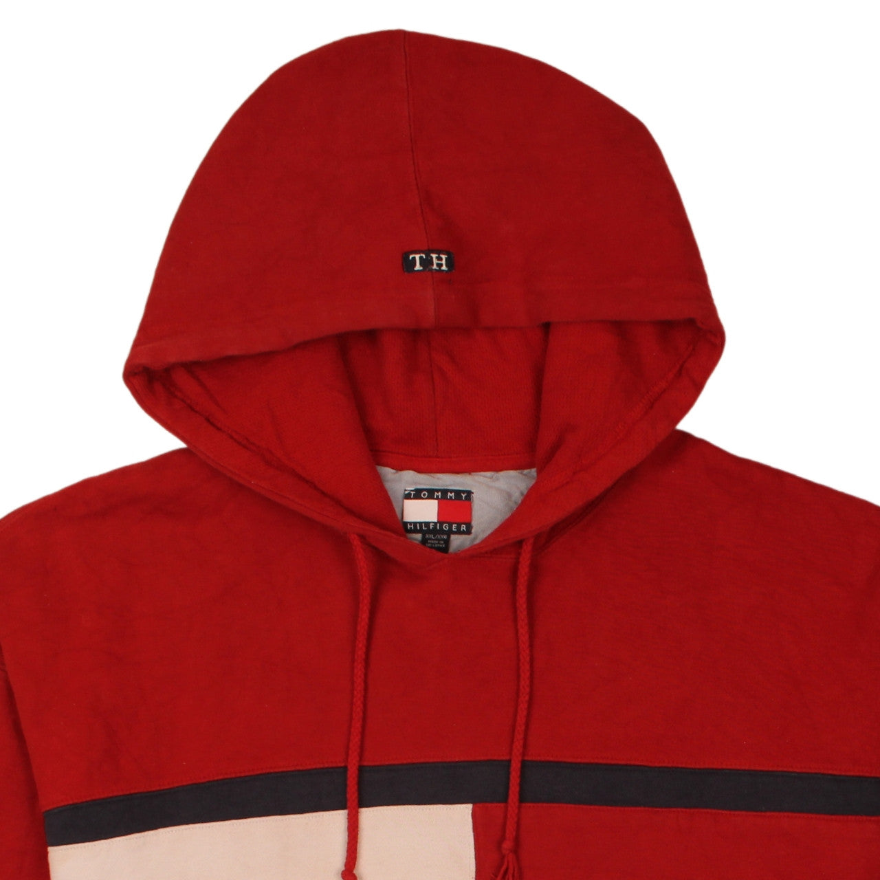 Tommy Hilfiger Mens Red 2XL Pullover Hoodie with Logo and Drawstring