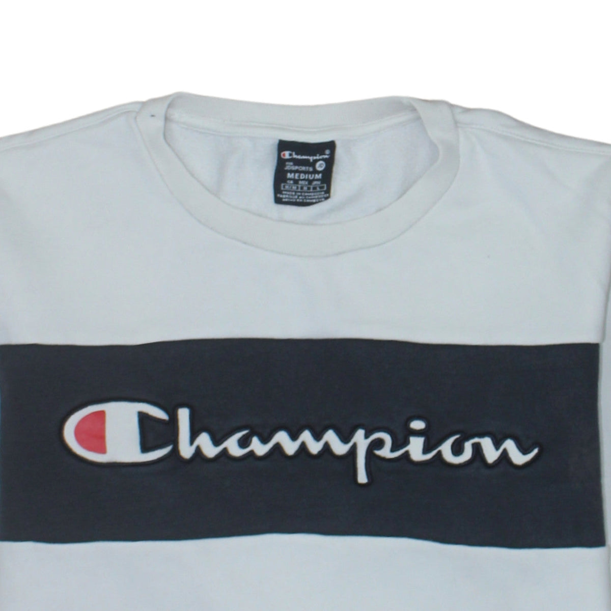 Champion Mens White Medium Pullover Sweatshirt with Logo Embroidery