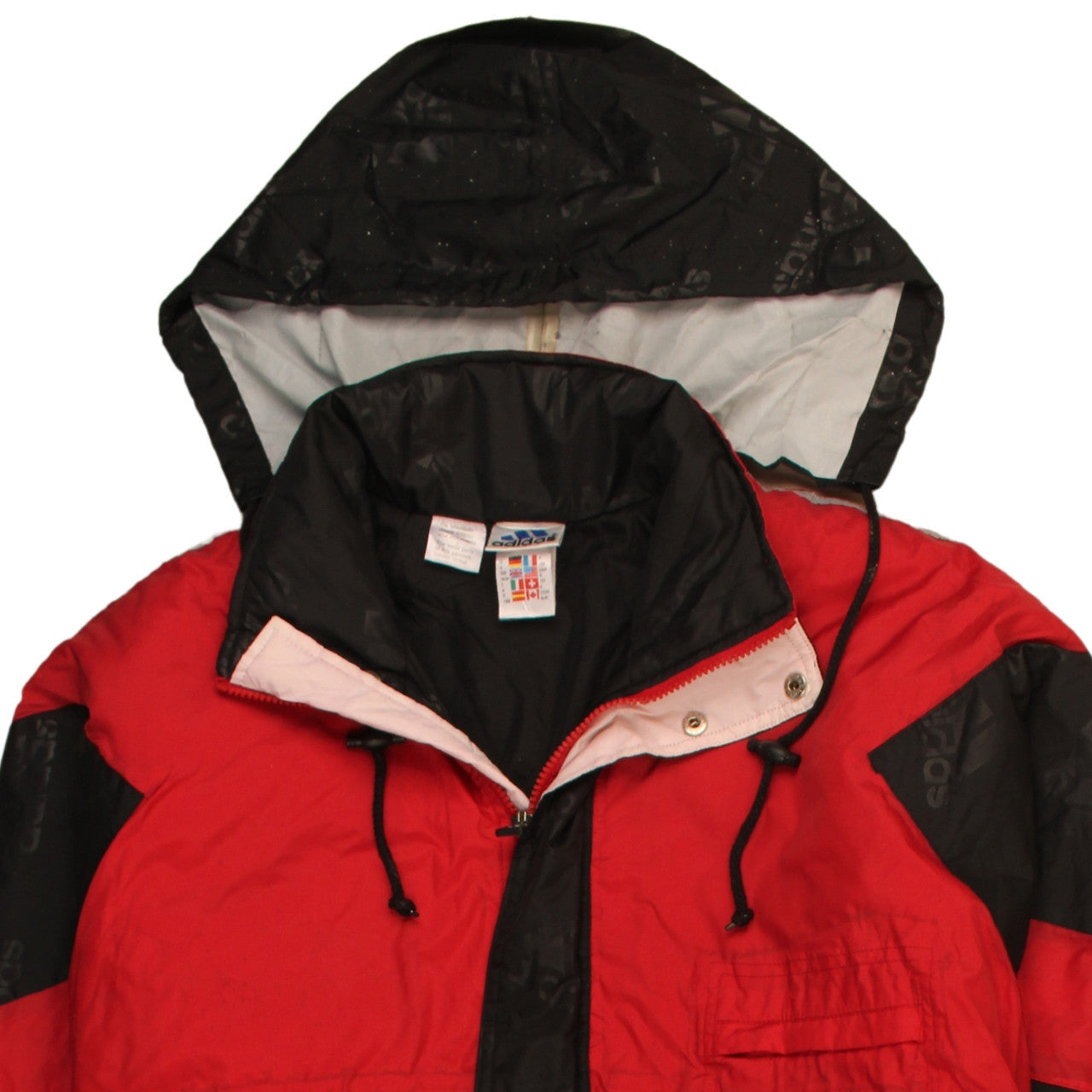 Adidas Men's Red and Black Windbreaker Jacket Size 36/38 S Hooded Retro Sportswear