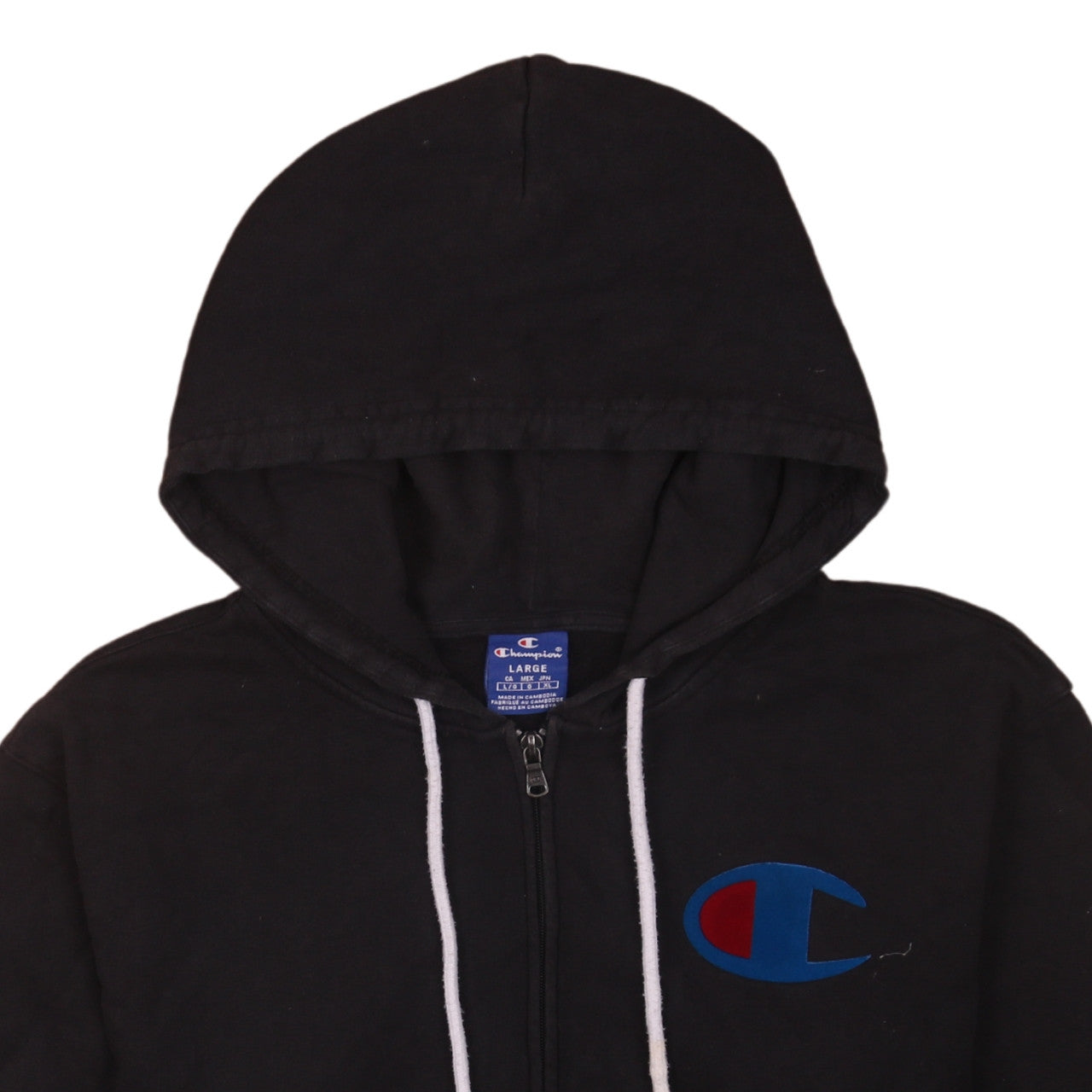 Champion Men's Black Full Zip Hoodie Size L with Logo