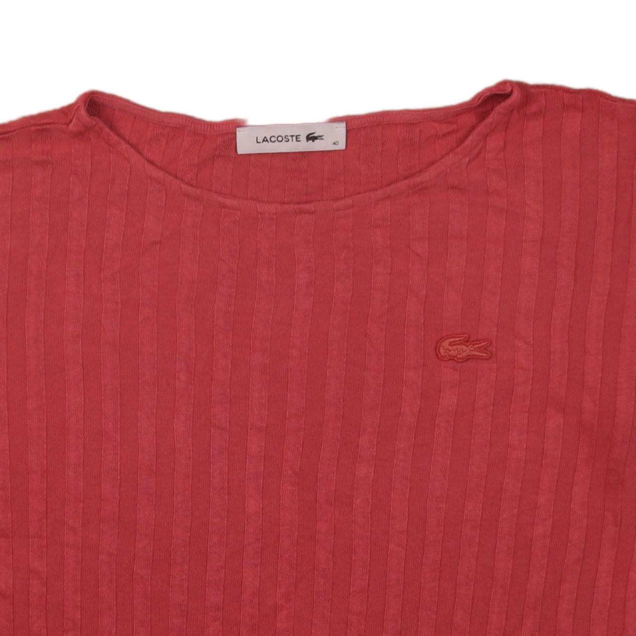 Lacoste Women's Red Crew Neck Cotton Knit T-Shirt Size 12