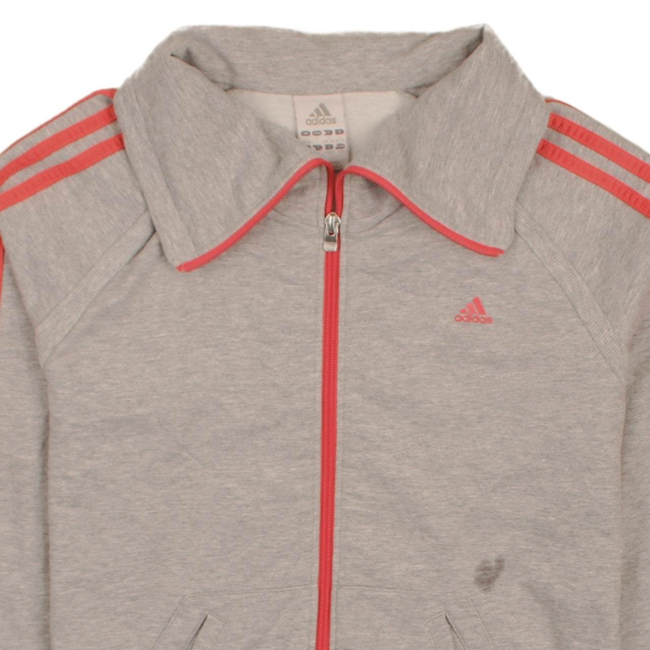 Adidas Womens Grey Full Zip Sweatshirt Jacket L 16 Red Stripes