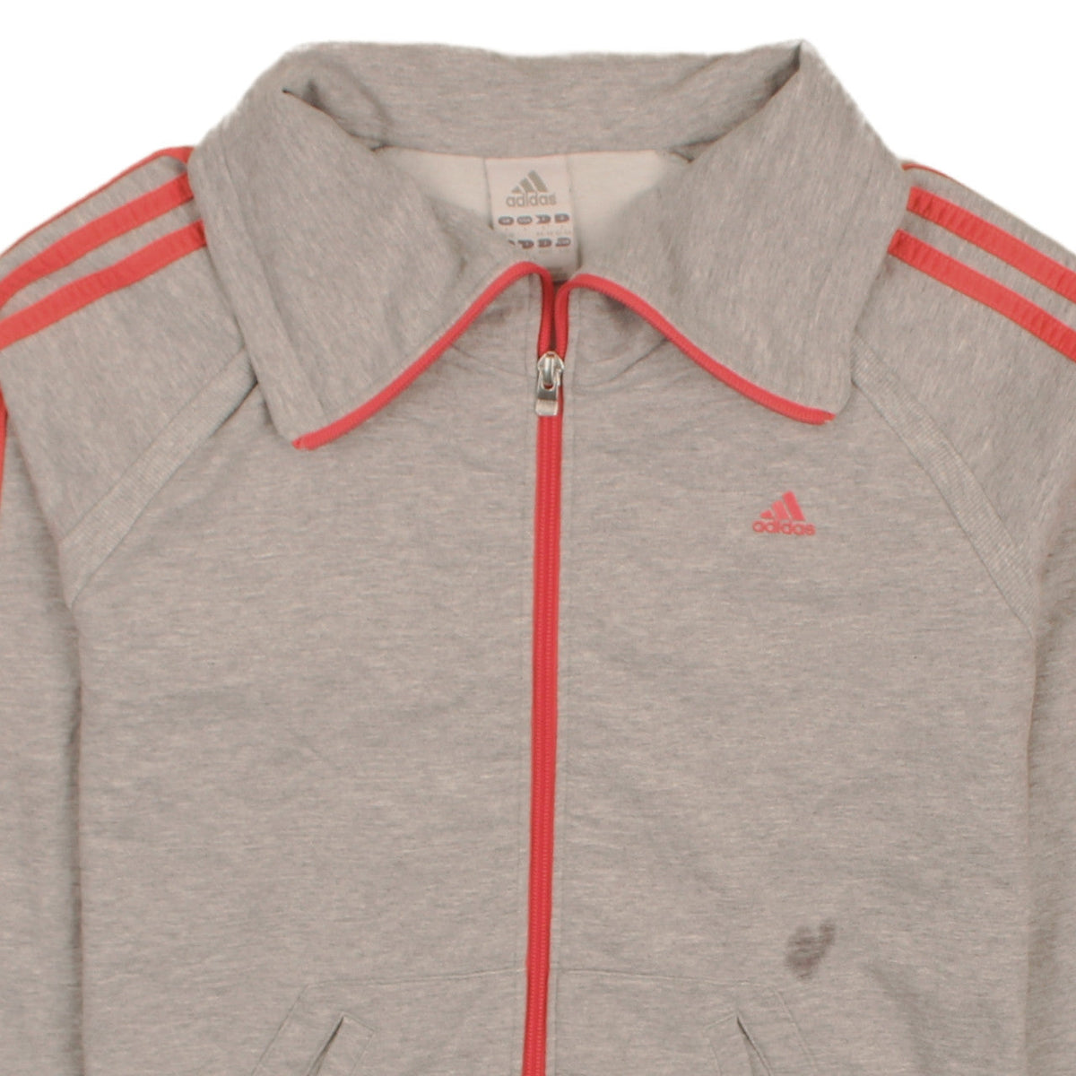 Adidas Womens Grey Full Zip Sweatshirt Jacket L 16 Red Stripes