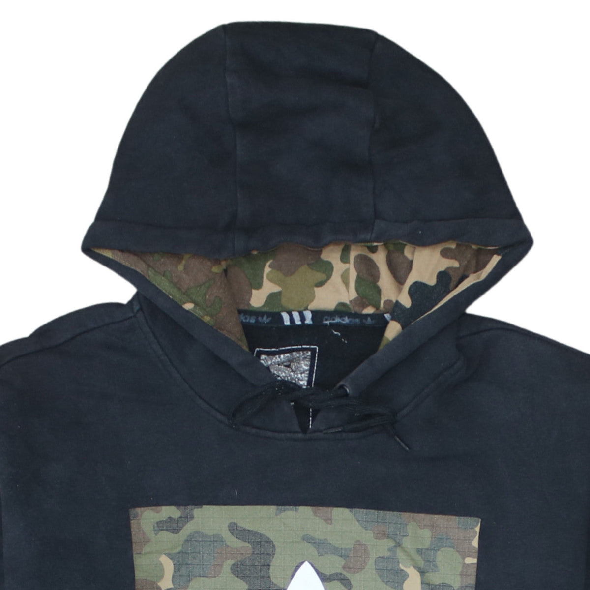 Adidas Men’s Black Camouflage Trefoil Logo Pullover Hoodie Size S