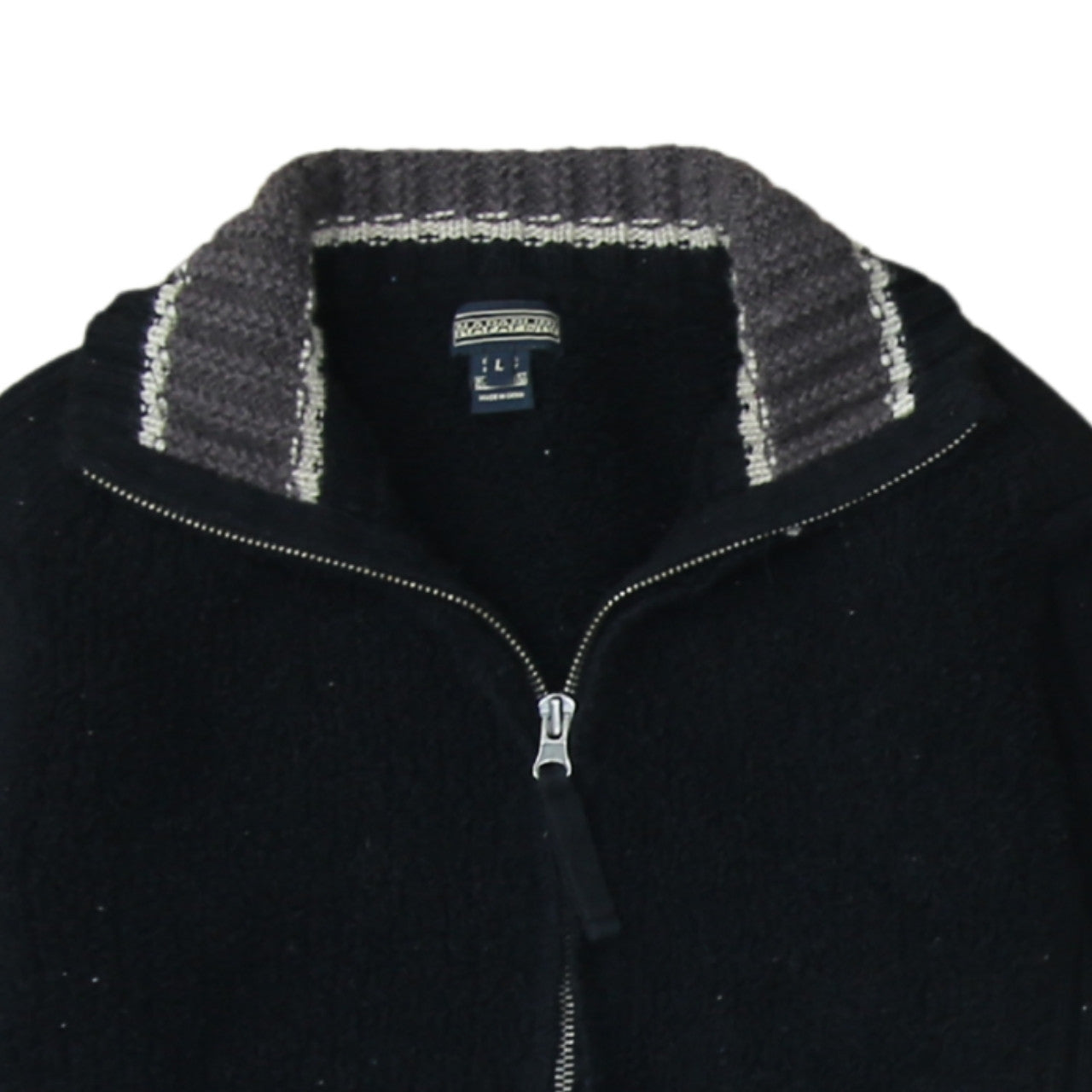 Napapijri Women Black Wool Full Zip Jumper L Winter Casual Knit