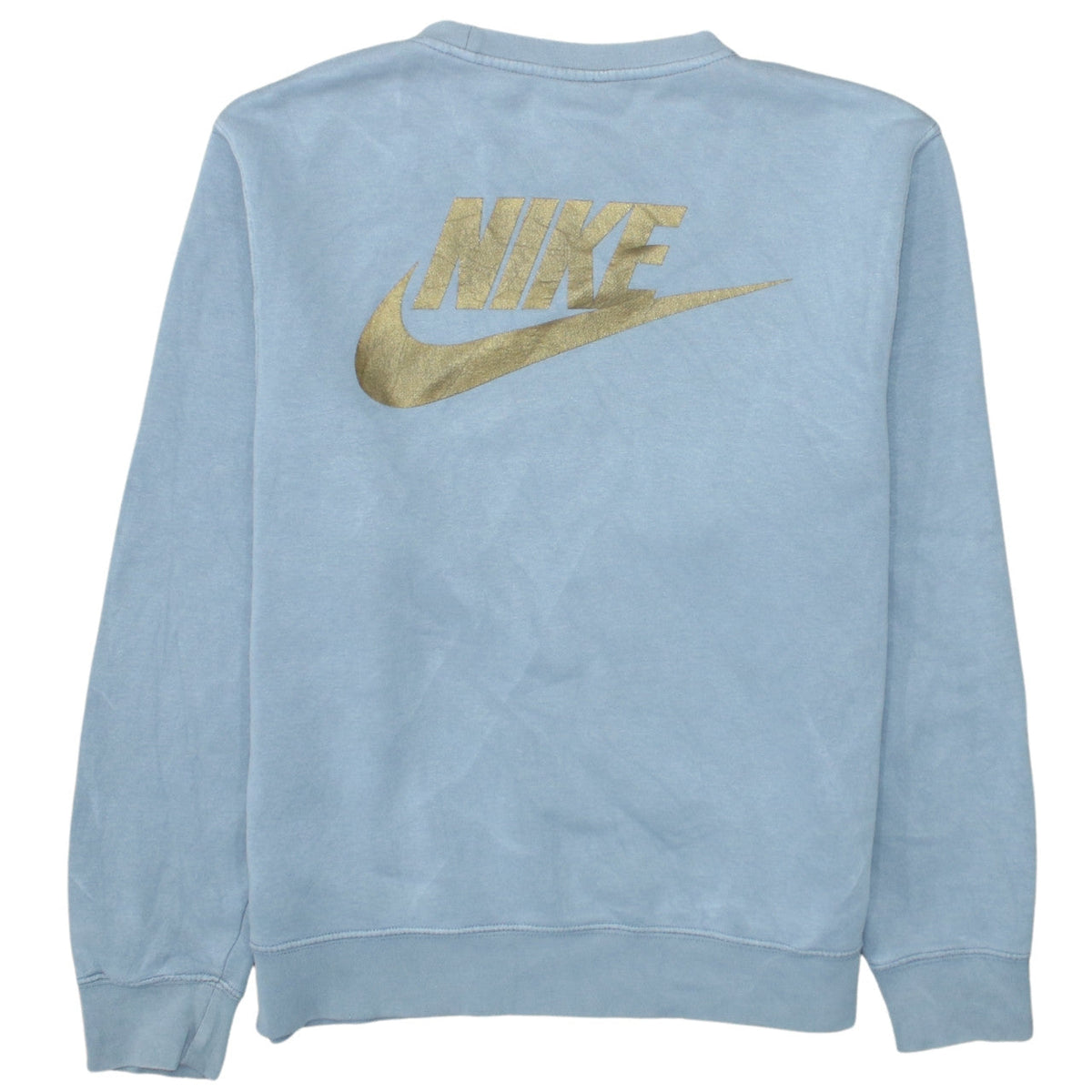 Nike Mens Grey Small Crew Neck Pullover Sweatshirt with Gold Logo