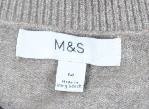 Marks & Spencer Women Beige Wool Blend V-Neck Jumper M