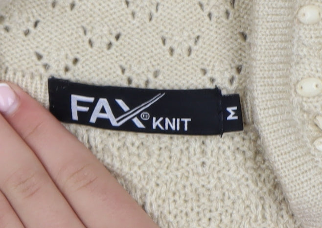 FAX KNIT Women’s Beige Cotton Sleeveless Collared Vest M