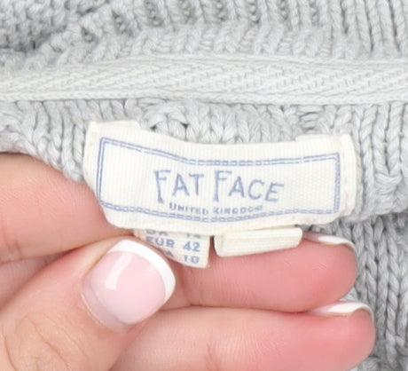 FatFace Women Grey Cotton Cable-Knit Mock Neck Jumper Size 14