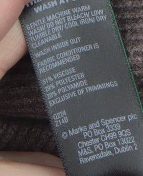 Marks & Spencer Women Brown XL Roll Neck Knit Jumper