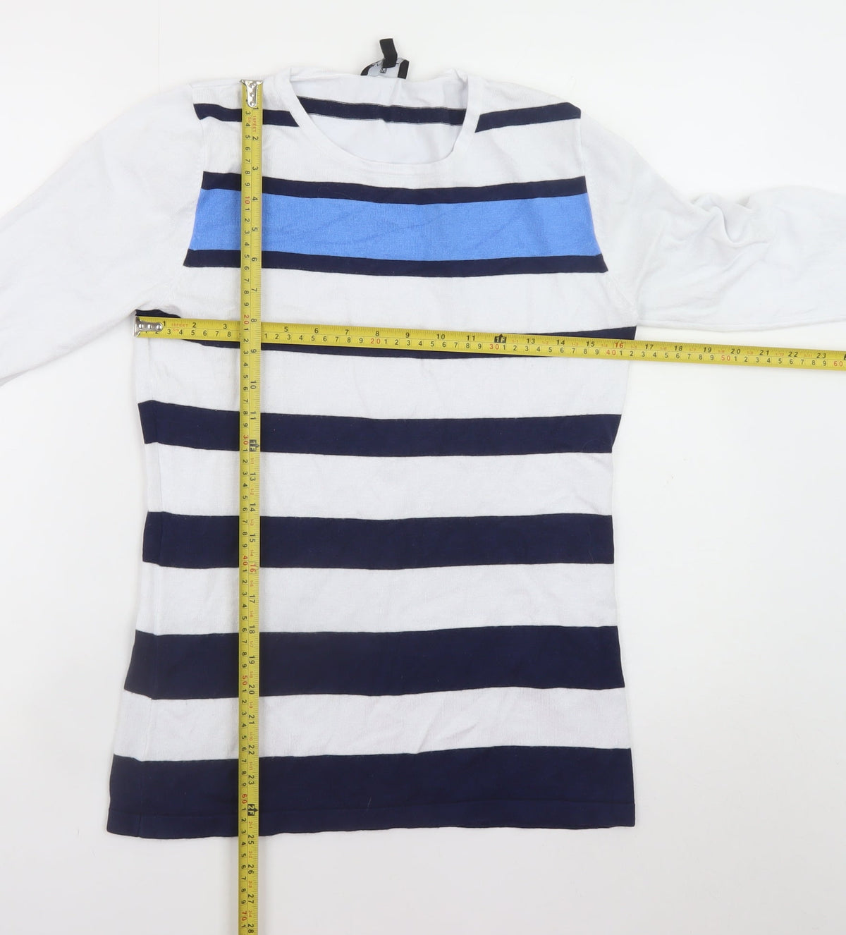 Marble Womens Blue Striped Crew Neck Long Sleeve Jumper Size 10