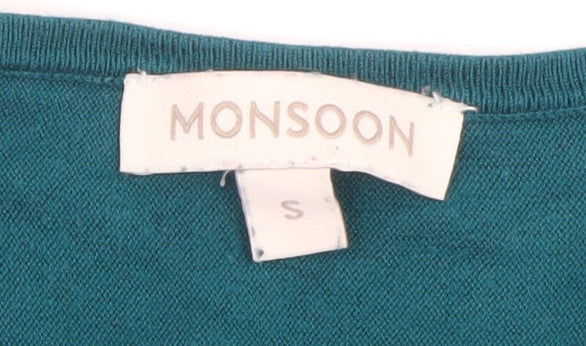Monsoon Women's Green V-Neck Star Jumper Size S Long Sleeve