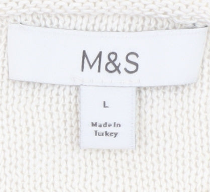 Marks & Spencer Women Black Stripe L Boat Neck Cotton Jumper