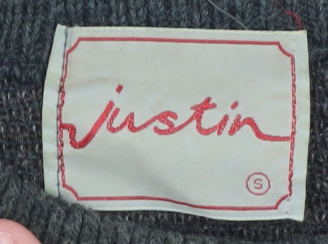 Justin Men's Brown Wool Blend Check Knit Jumper Size S