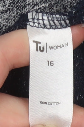 Tu Women Grey Cotton Shift Dress Size 16 Casual 3/4 Sleeve