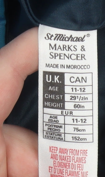 Marks & Spencer Teens Blue Puffer Jacket Size 10 Winter Lined