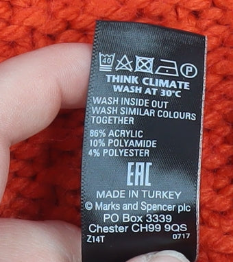 Marks and Spencer Women’s Orange Roll Neck Cable Knit Jumper Size S