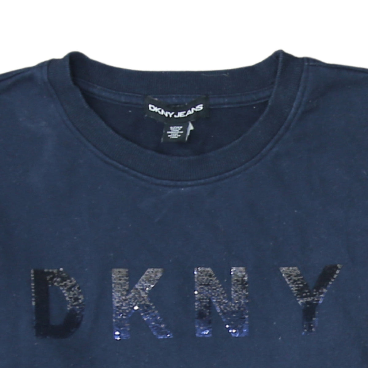 DKNY Jeans Women's Navy Blue Sequin Logo Pullover Sweatshirt Size S