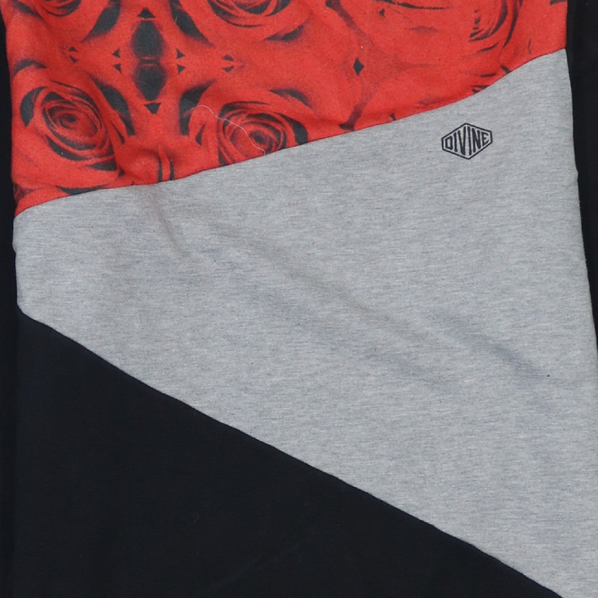 Divine Men’s Black Red Grey Floral Panel Sweatshirt 2XL Regular Fit