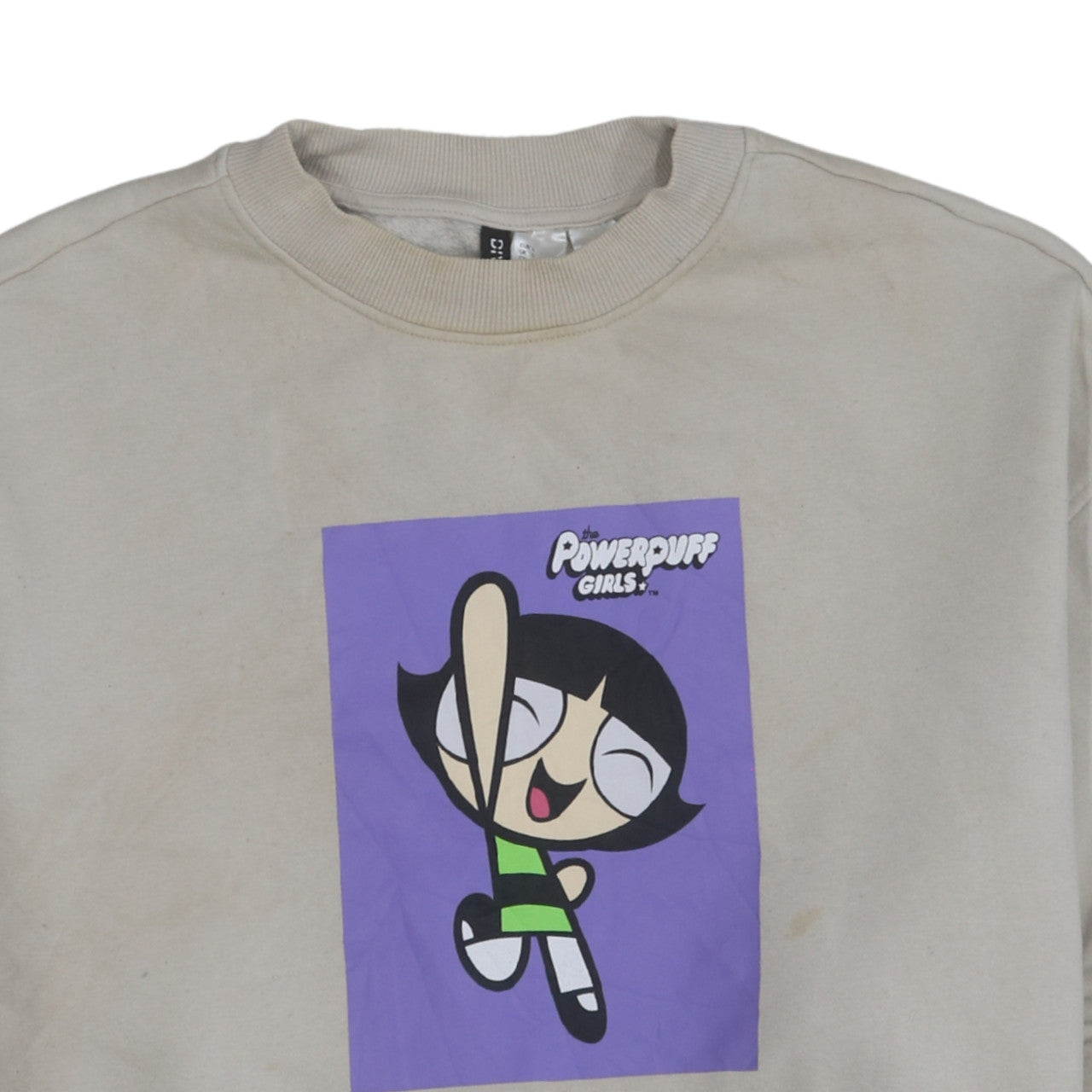 H&M Women Beige Crew Neck Powerpuff Girls Sweatshirt L