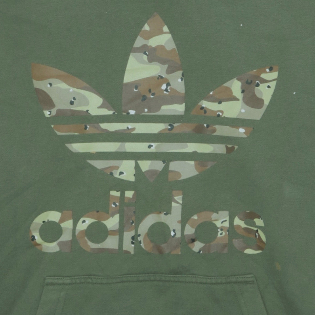 Adidas Men Green Small Pullover Hoodie Camouflage Logo Fleece
