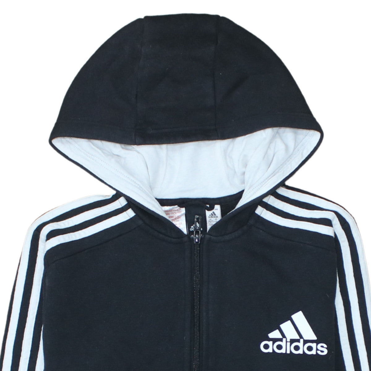Adidas Boys Black Full Zip Hoodie Size 13-14 Years Cotton Blend Sportswear