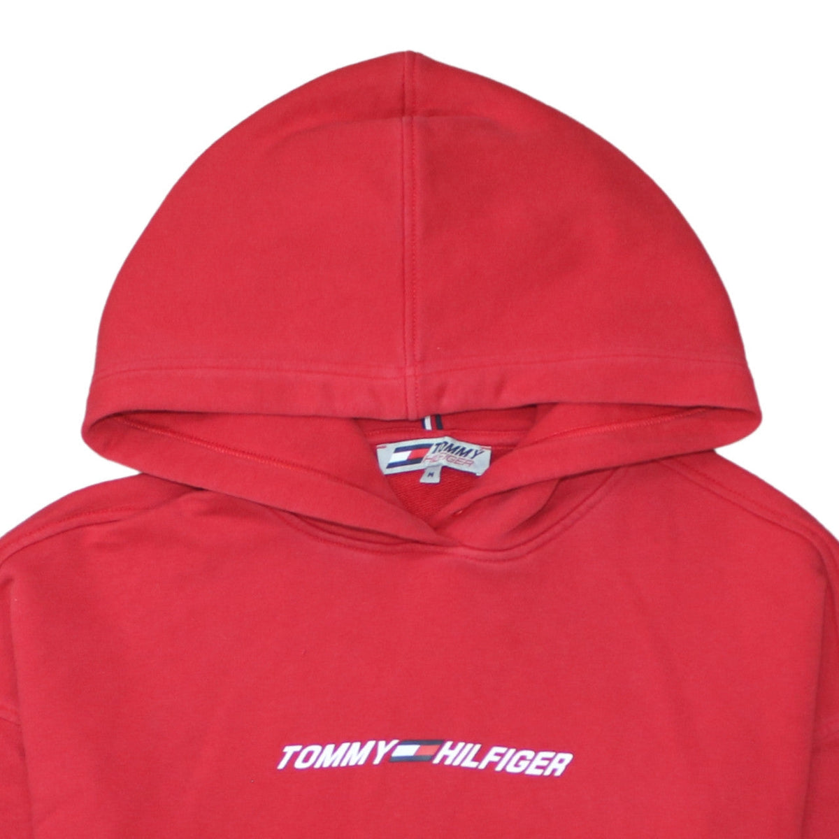 Tommy Hilfiger Men's Red Pullover Hoodie M Logo Fleece Sweatshirt