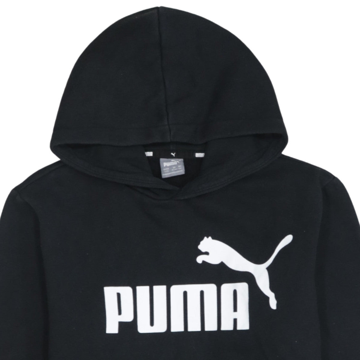 Puma Boys Black Pullover Hoodie 13-14 Years Regular Fit Logo Fleece