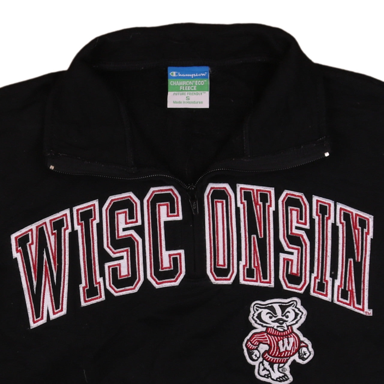 Champion Women's Black Wisconsin 1/4 Zip Fleece Sweatshirt S