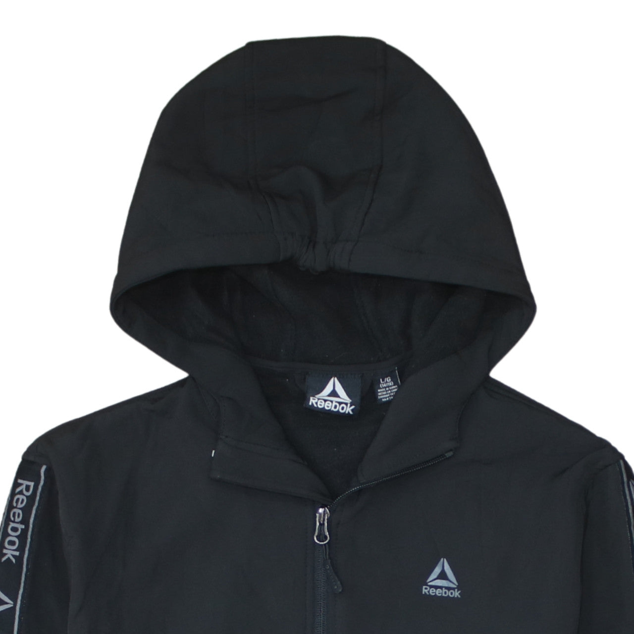Reebok Boys Black Full Zip Hoodie 14-16 Years Sports Logo Hooded Top
