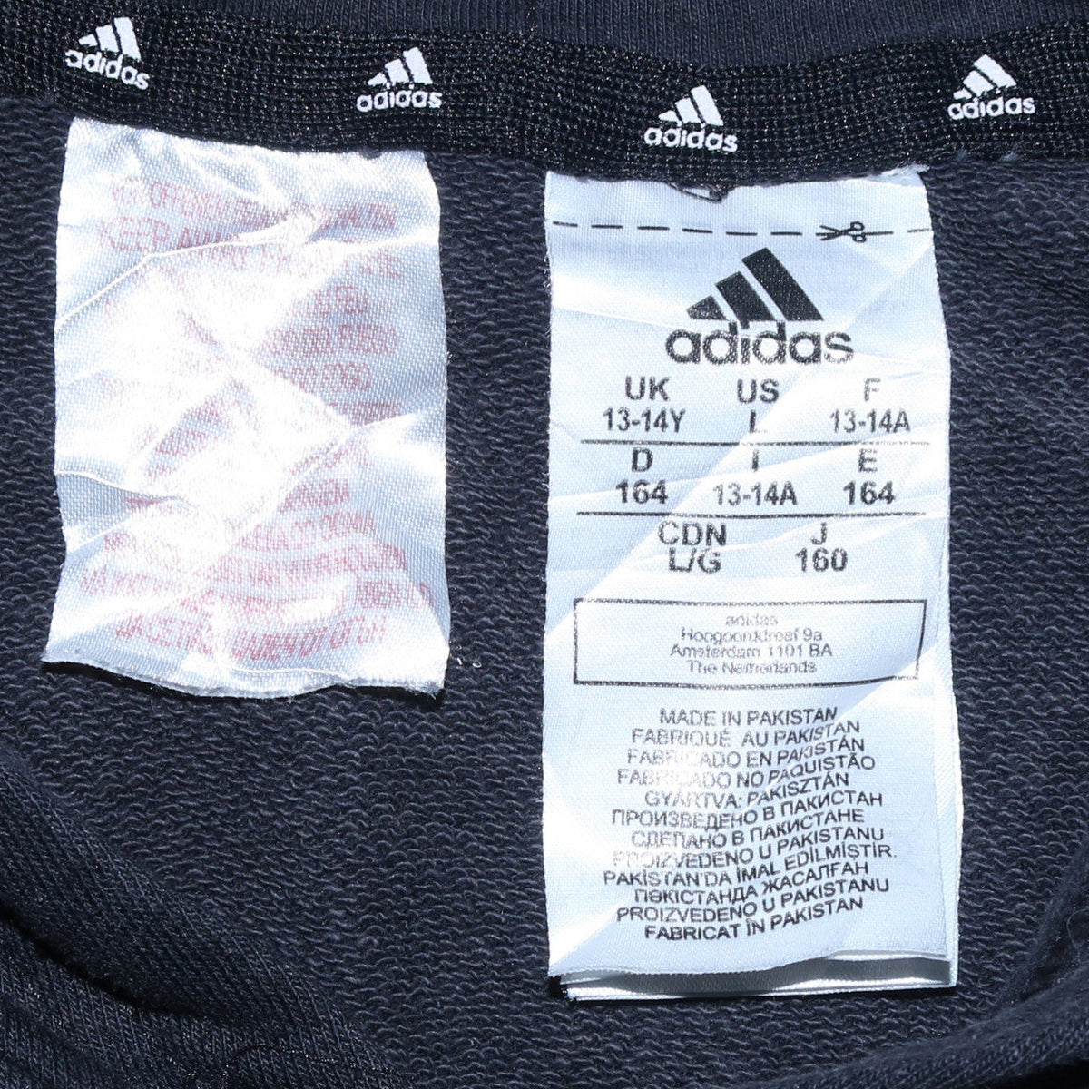 Adidas Boys Black Pullover Hoodie 13-14 Years Classic Logo Cotton Blend