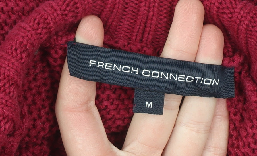 French Connection Women's Red Roll Neck Cotton Jumper Size M