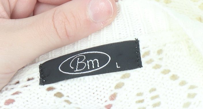 Bonmarché Women Ivory Open-Knit Acrylic Cardigan Size L