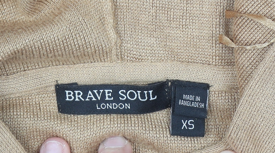 Brave Soul Women's Beige Hooded Pullover Knit Hoodie XS
