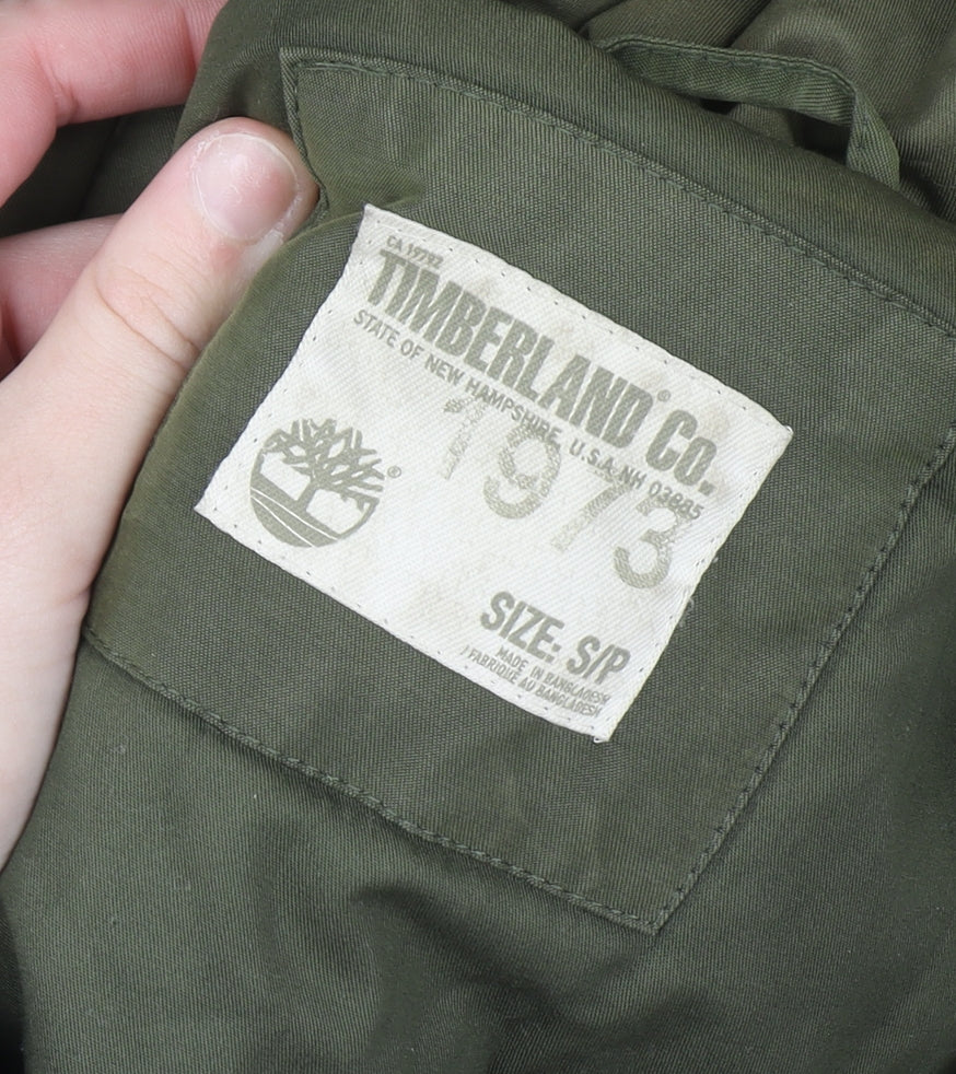 Timberland Men's Green Parka Coat Size S Hooded Faux Fur Trim