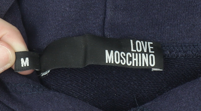 Love Moschino Womens Navy Pullover Hoodie Medium Cotton Blend