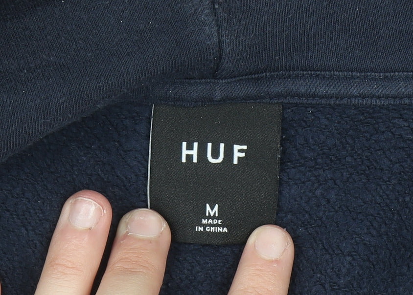 HUF Men’s Blue Full Zip Hoodie M Embroidered Logo Fleece