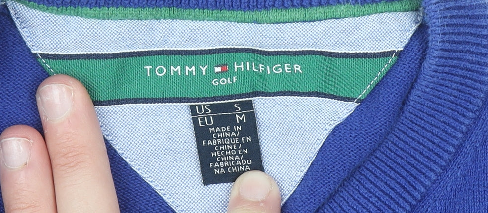 Tommy Hilfiger Men's Blue Cotton V-Neck Golf Jumper M