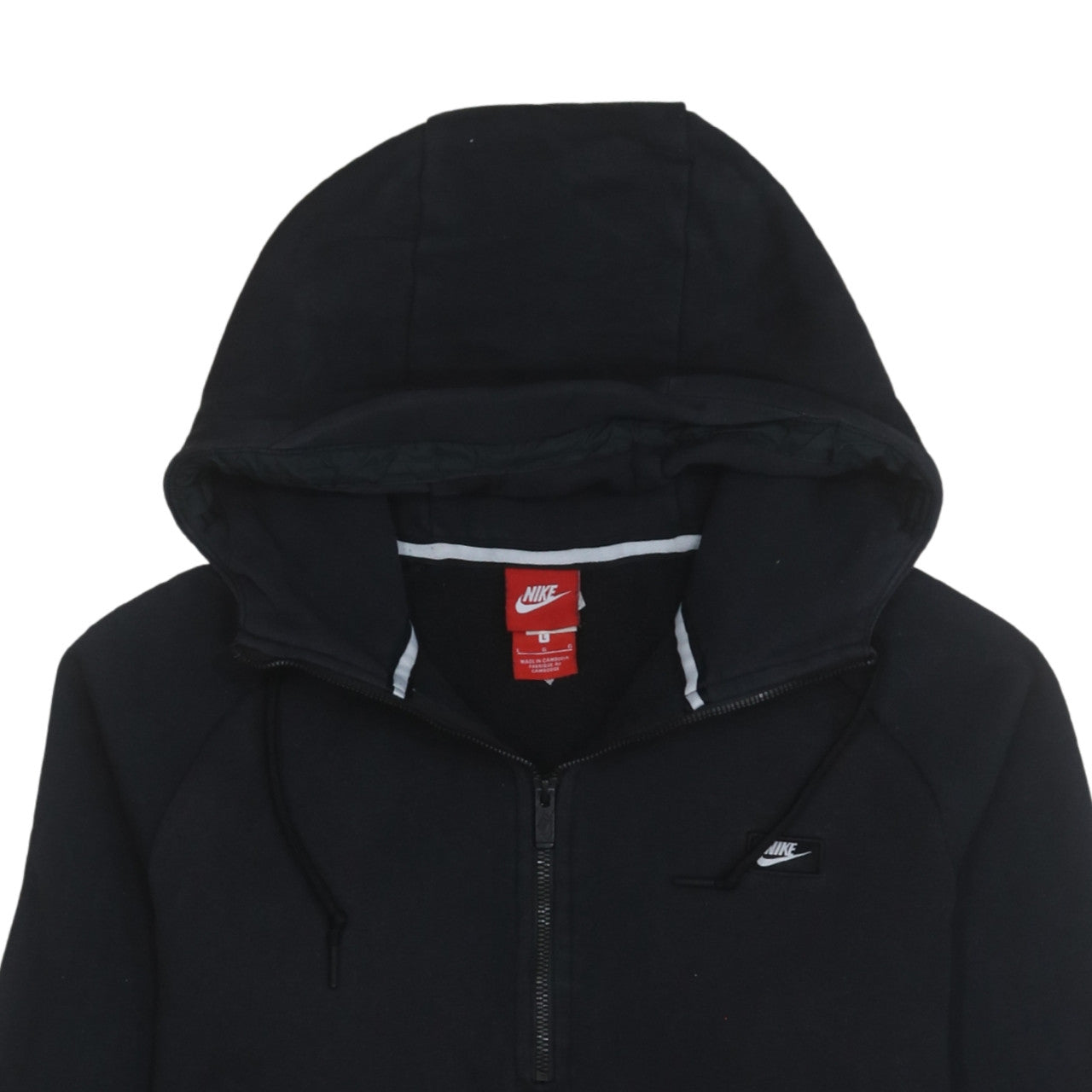 Nike Women Black L 1/2 Zip Hoodie Cotton Blend Pullover Sweatshirt