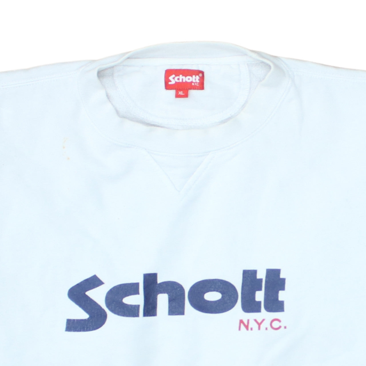 Schott NYC Men's White XL Crew Neck Logo Sweatshirt
