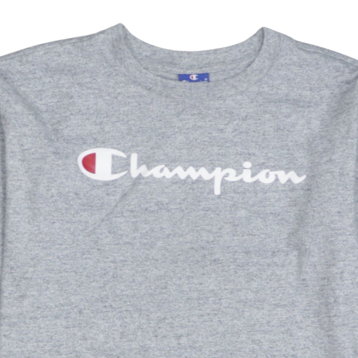Champion Men's Grey Long Sleeve Crew Neck Logo T-Shirt Size S