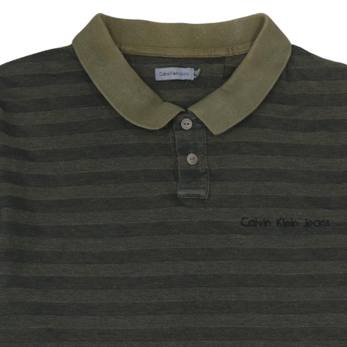Calvin Klein Jeans Men’s Green Striped Polo Shirt Size M Cotton