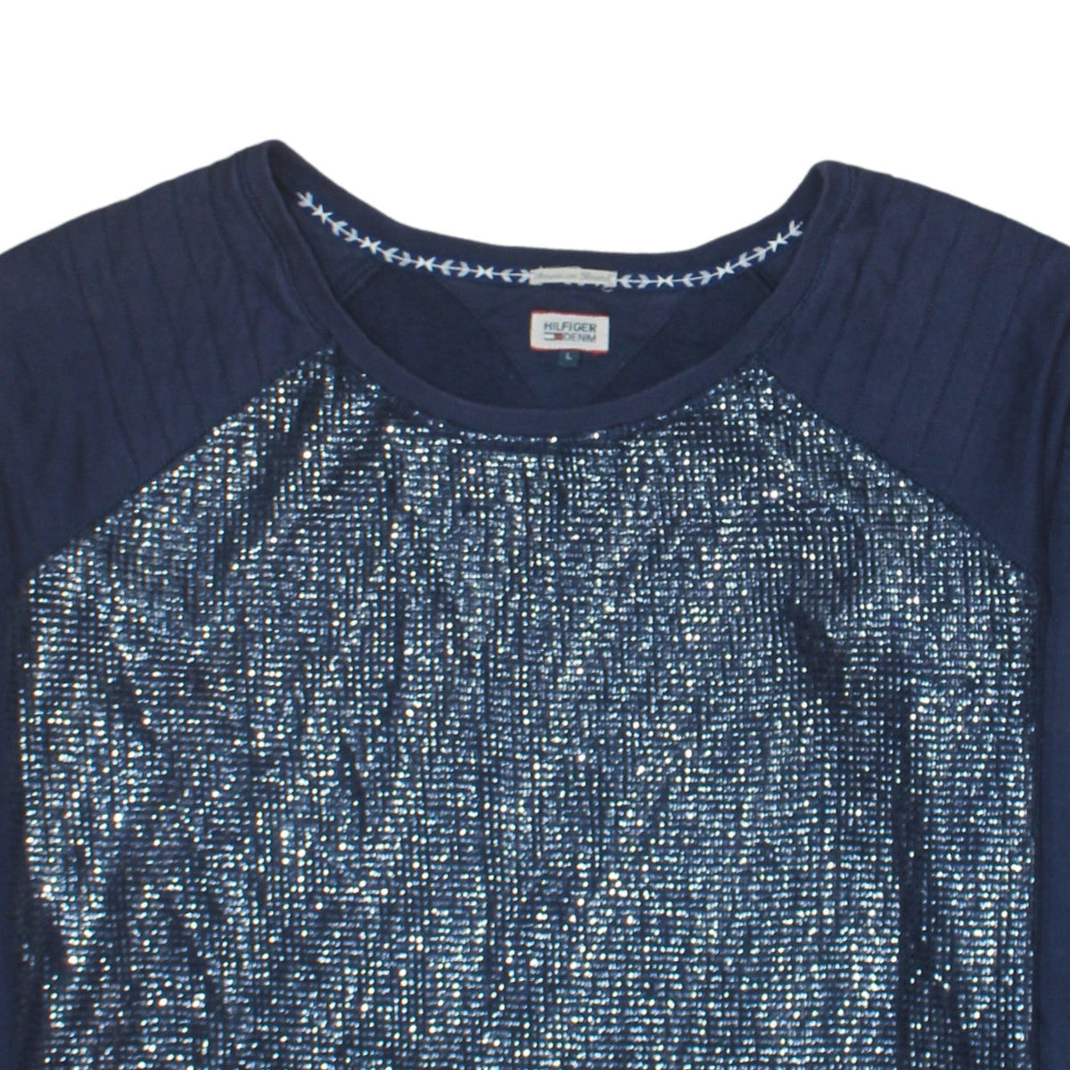 Hilfiger Denim Womens Navy Blue Sequin Pullover Sweatshirt Size L