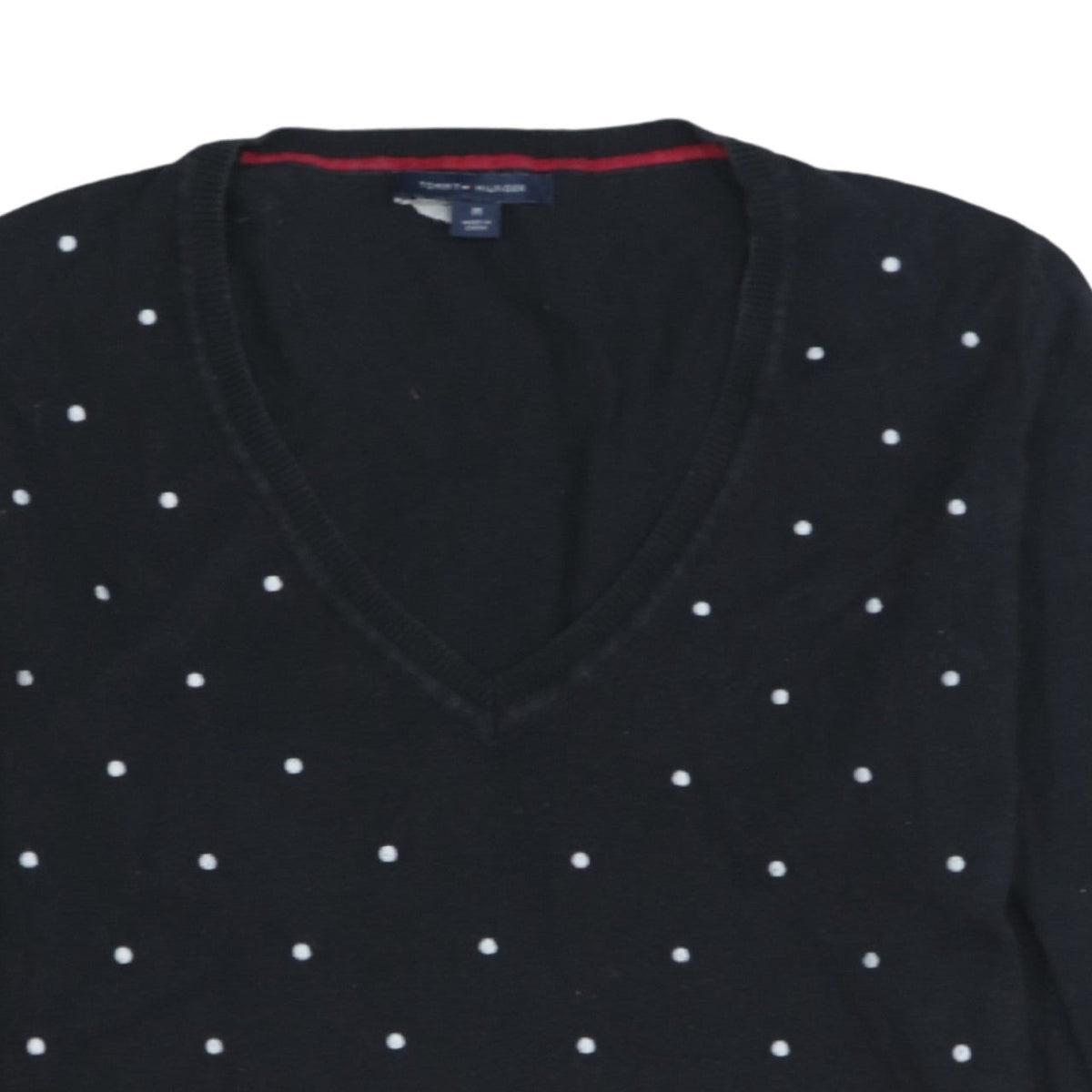 Tommy Hilfiger Women Black Polka Dot Cotton V-Neck Jumper M