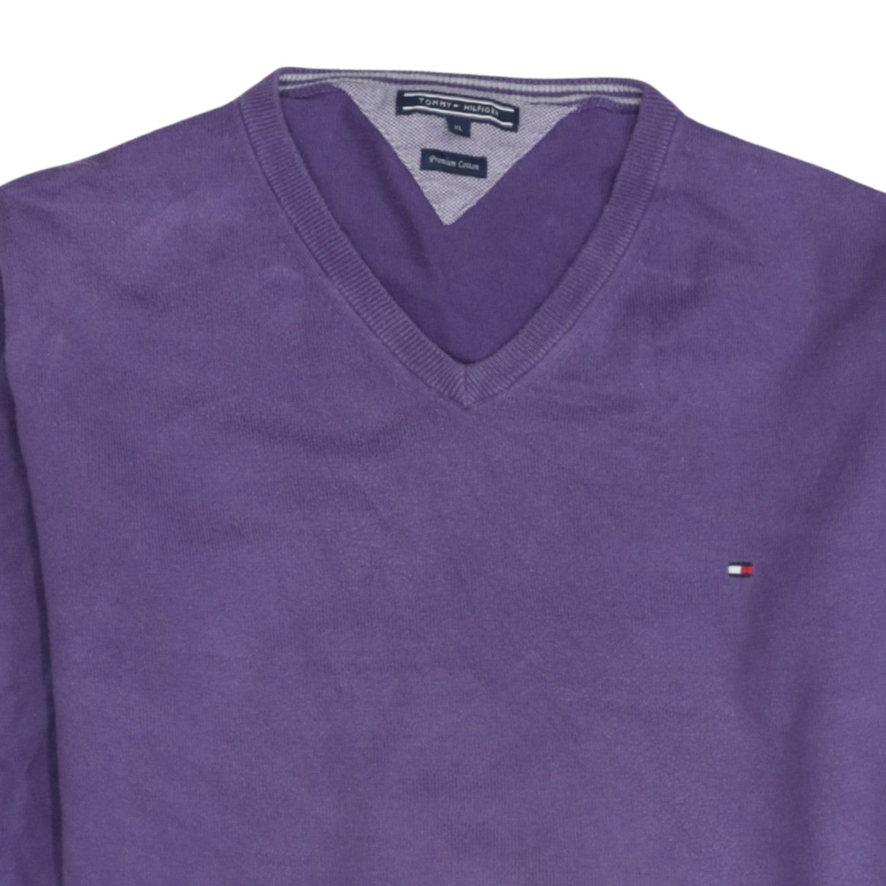 Tommy Hilfiger Men's Purple XL V-Neck Cotton Jumper