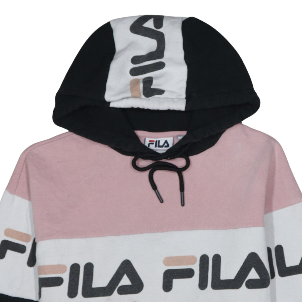 Fila Women’s Pink Black Colourblock Pullover Hoodie Size M