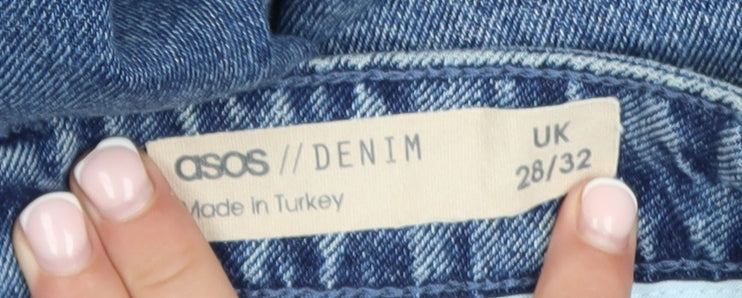 ASOS Women Blue Mom Jeans 28/32 High Waist Belted Denim
