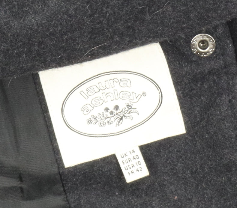 Laura Ashley Women's Black Wool Coat Size 14 Long Pocketed Style