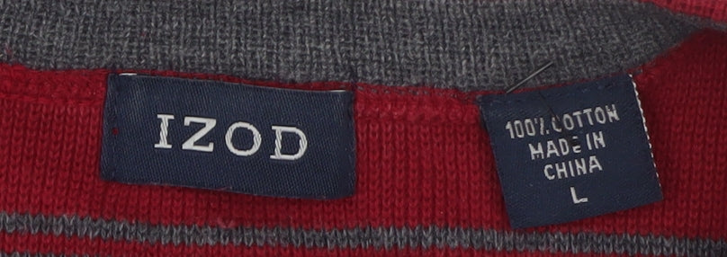 IZOD Men's Red Striped Cotton Crew Neck Jumper Size L