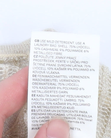 H&M Women Beige Crop Knit Top Lyocell Cashmere Size 12